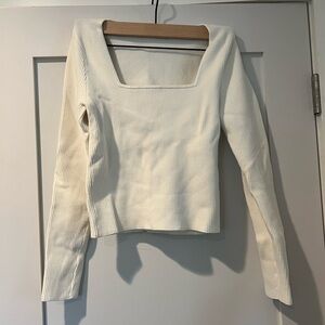 Abercrombie Cream Ribbed Square Neck Top - Size M